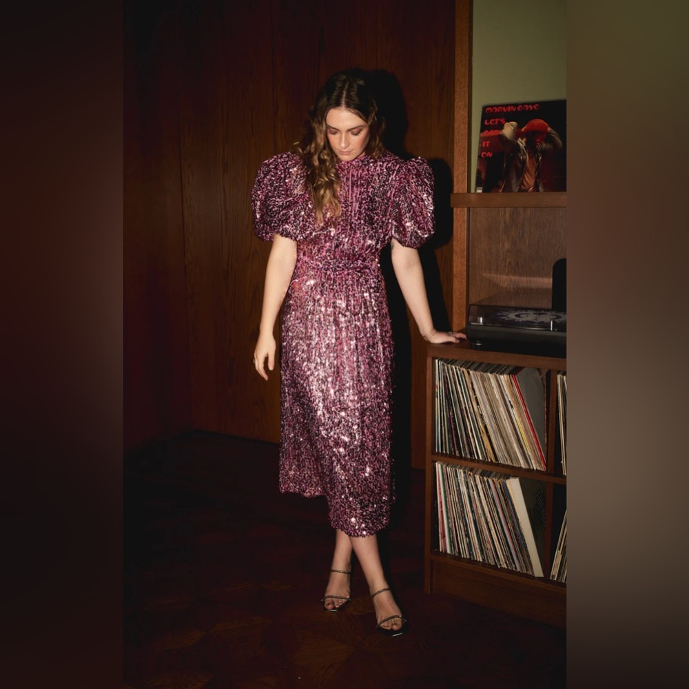 ROTATE BIRGER CHRISTENSEN
Sequined Puff-Sleeve Midi-Dress